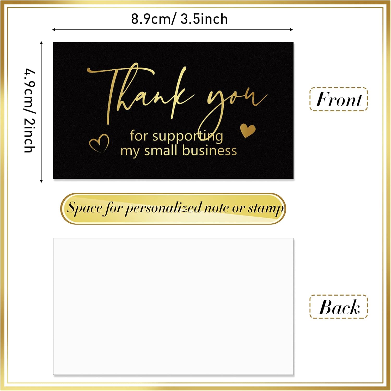 180 Black Gold Thank You for Supporting My Small Business Cards Small Thank You for Your Order Greeting Cards for Retail Store, Handmade Goods, Shop Package Inserts, 2 x 3.5 Inch - Image 2