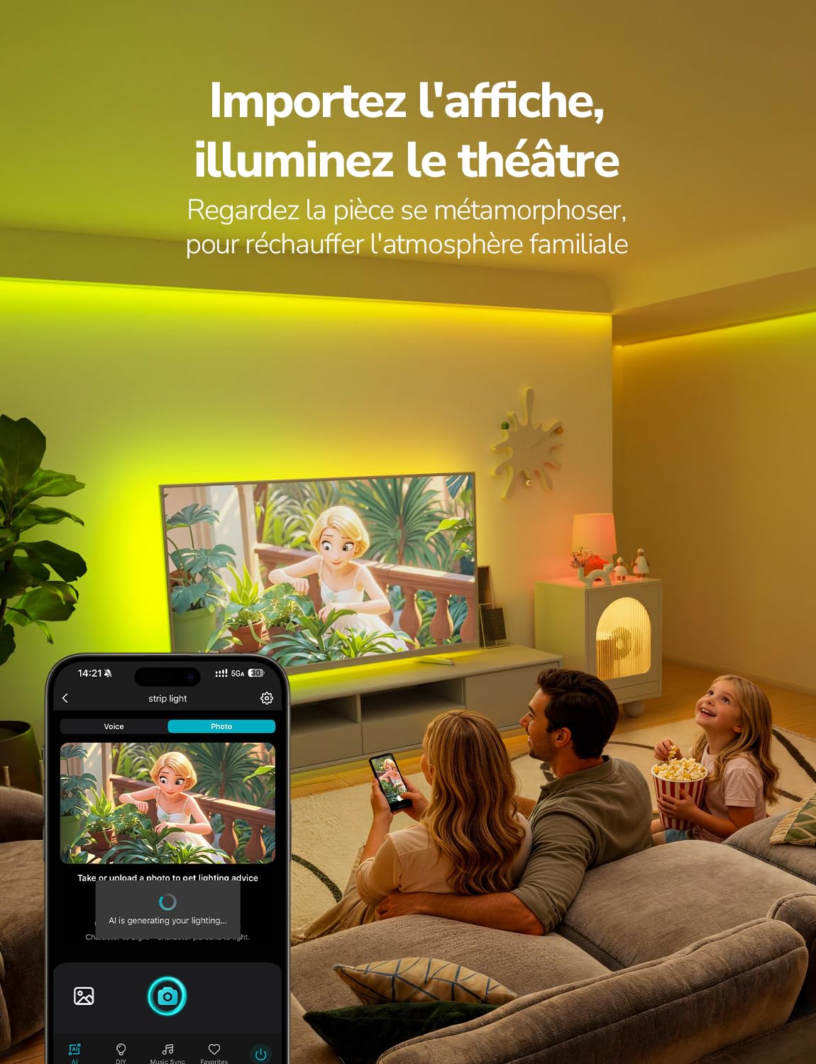 Lepro S1 IA Ruban LED Connecté 5M, Concepteur d'Éclairage IA Personnalisé, Bande LED Wifi RGB+IC App Contrôle, Sync Musique, Compatible avec Alexa et Google Assistant pour Maison Chambre Fête Gaming