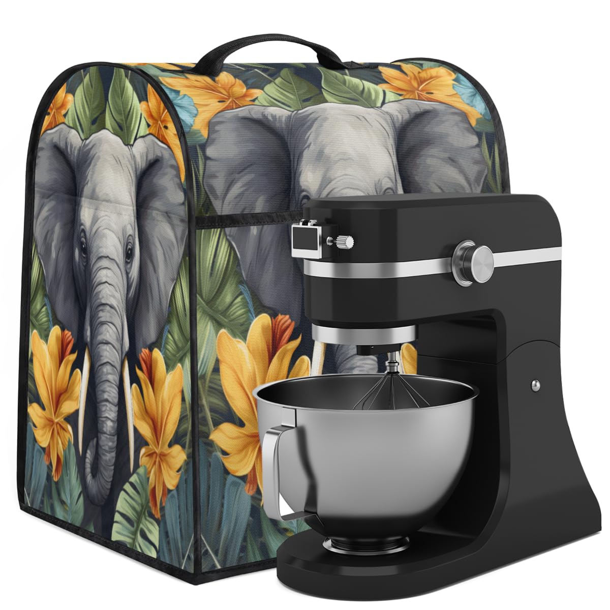 Coffee Maker Cover Tropical Leaves Elephant Kitchen Appliance Covers Small Appliance Covers Blender Cover Juicer Cover Dust Covers for Kitchen Appliances with Top Handle and Pockets,Washable,B124