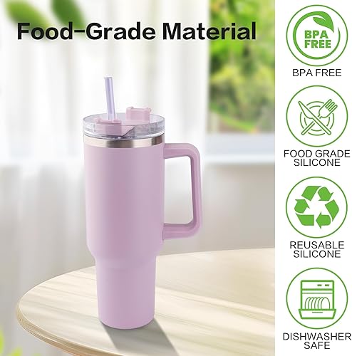 Miniatura 7 de Joshey Pajitas de repuesto Tritan de 12 pulgadas para vaso Stanley de 40 onzas, paquete de 6 popotes largos reutilizables con cepillo de limpieza,