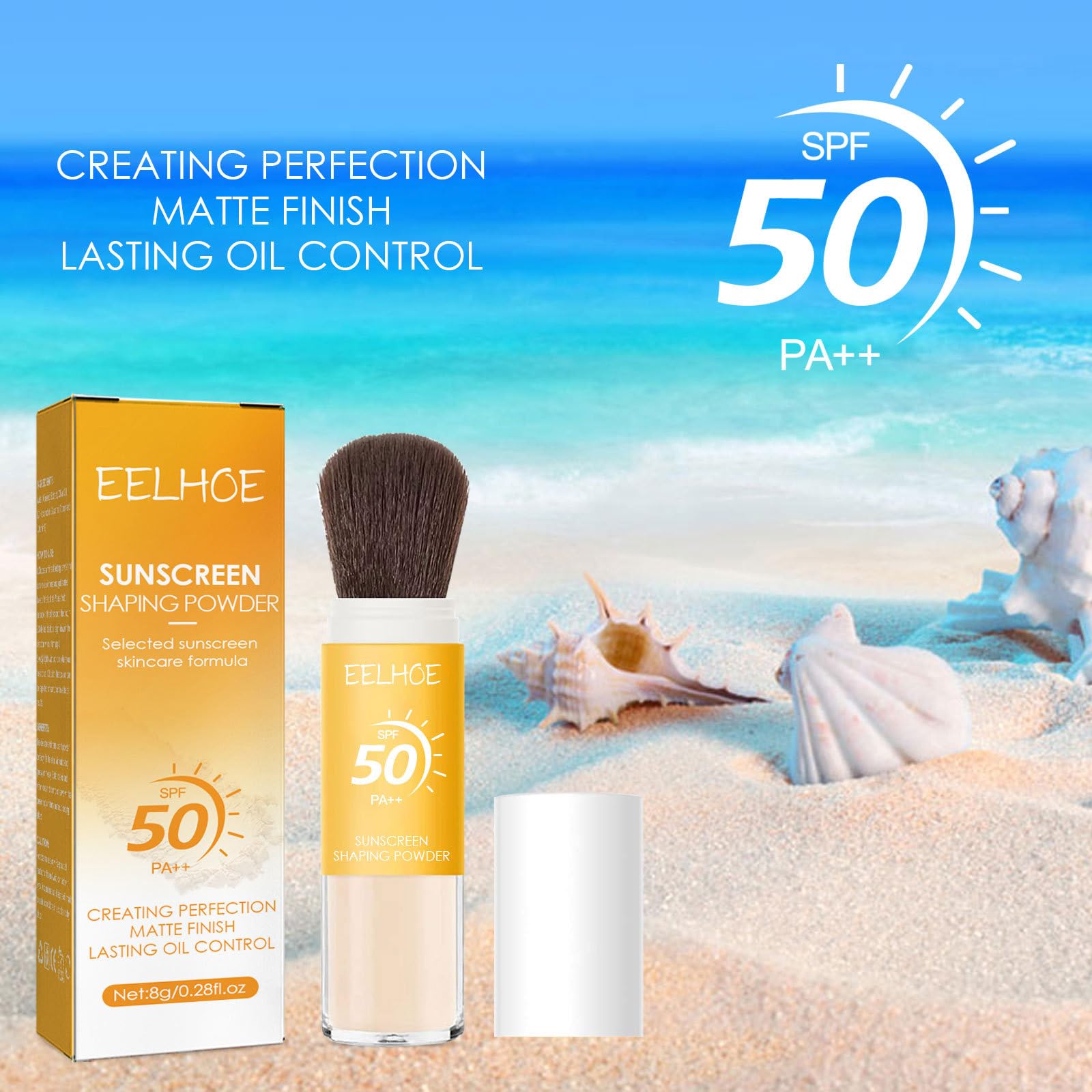 Polvo fijador de protección solar, 2 unidades de polvo facial suelto con acabado mate mineral, SPF 50, natural, translúcido, control de aceite, minimiza las líneas finas y los poros 6