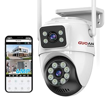 防犯カメラ 屋外 二つ監視画面 遠隔監視 取り付け簡単 SDカード付属なし Amazon | GUOANVISION 二つ監視画面・パンチルト・夜間カラー