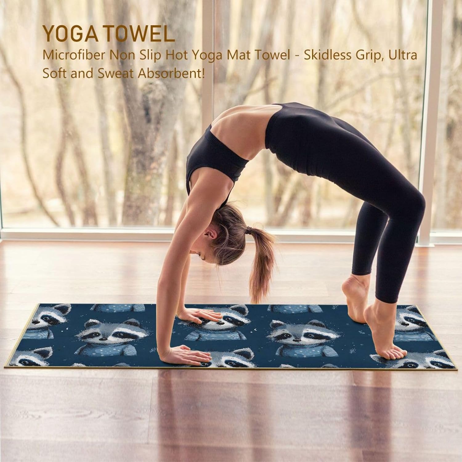 Accoon Cute Hot Yoga Towel – Stylish, Non-Slip, Grip Dots, Super Absorbent, 27" x 73" - Yoga Mat Towels for Exercise, Fitness
