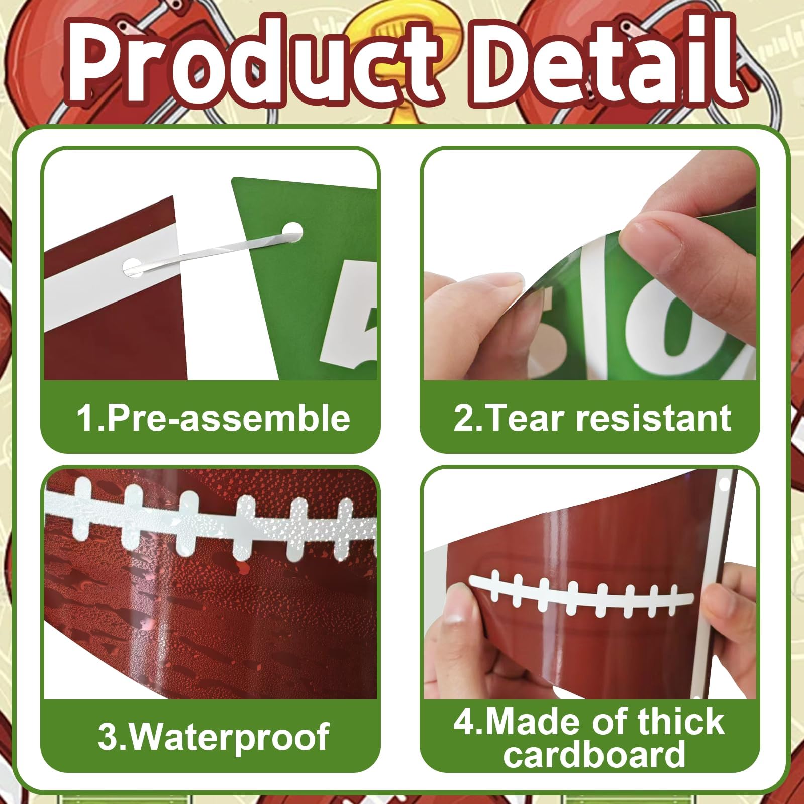 Football Party Banner Set – 4-Pack Triangle Pennants For Game Day & Sport Birthday Decor