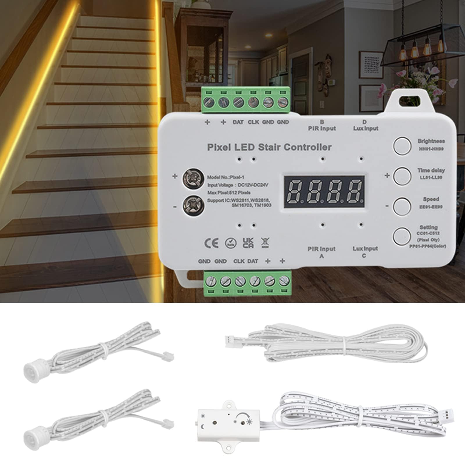 TERRIFI LED Motion Sensor Stair Light, 5m WS2818 Running Light Strip for RGB Controller, Automatic Stairway LED Controller