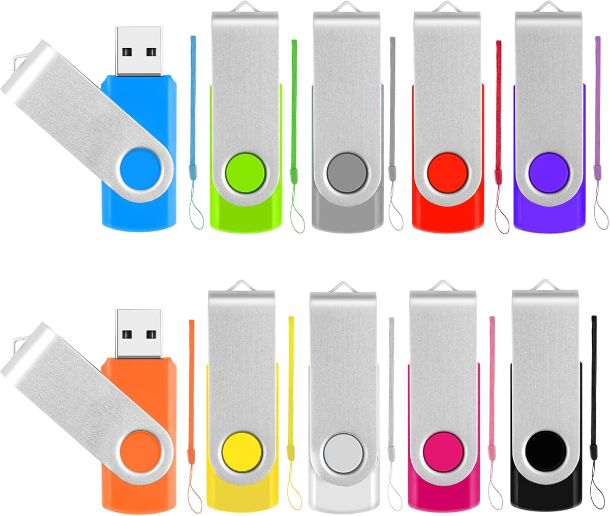16GB Flash Drive Multicolor Thumb Drives 10 Pack, USB 2.0 Memory Stick Pendrive Jump Drives, Swivel Photo Stick USB Storage Flash Drive Data Backup for Memoirs, School, Office Supplies