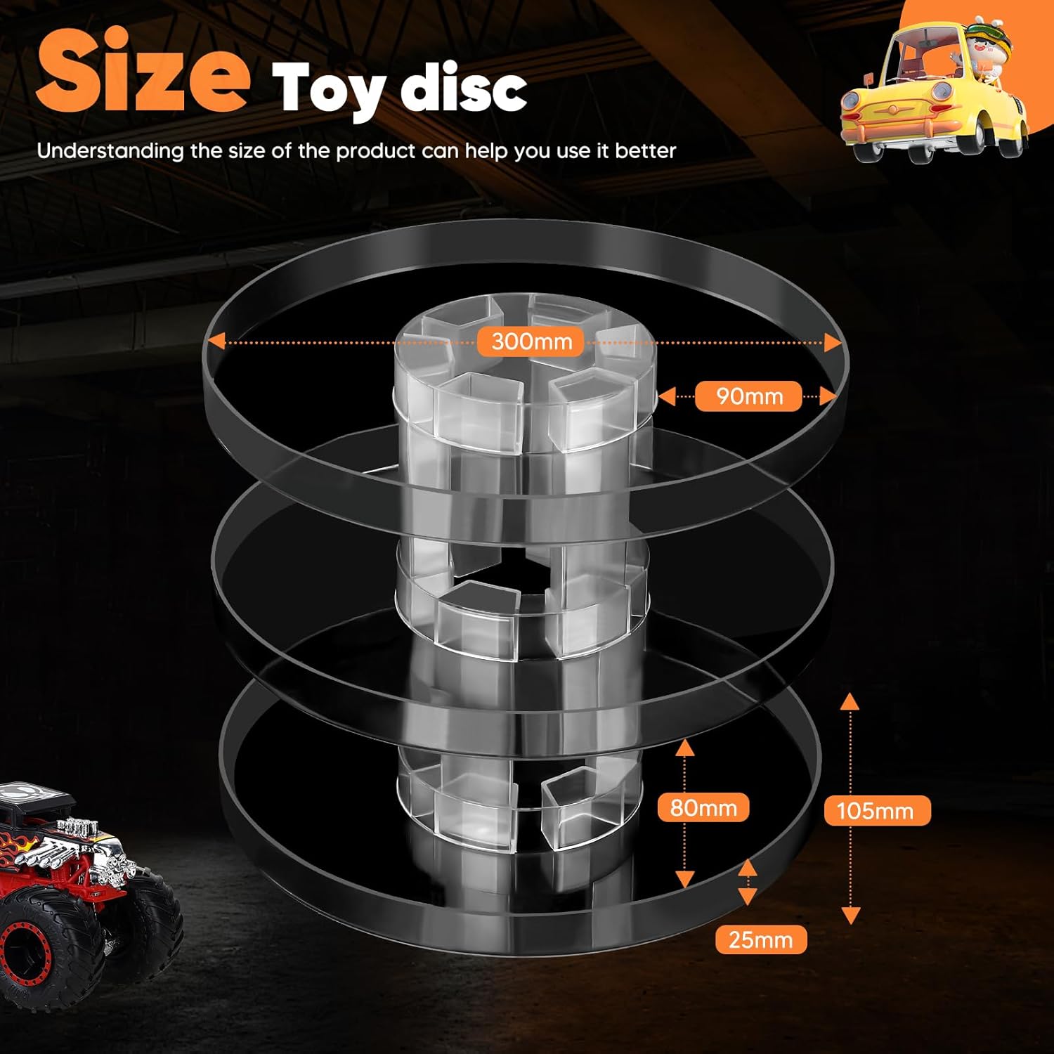 Display Case, 1/64 Scale Diecast Toy Car Storage,Compatible with Monster Jam Trucks, Parking Garage Diorama - Freestanding Storage with 3 Levels Maximum 60-80 Cars (Clear)