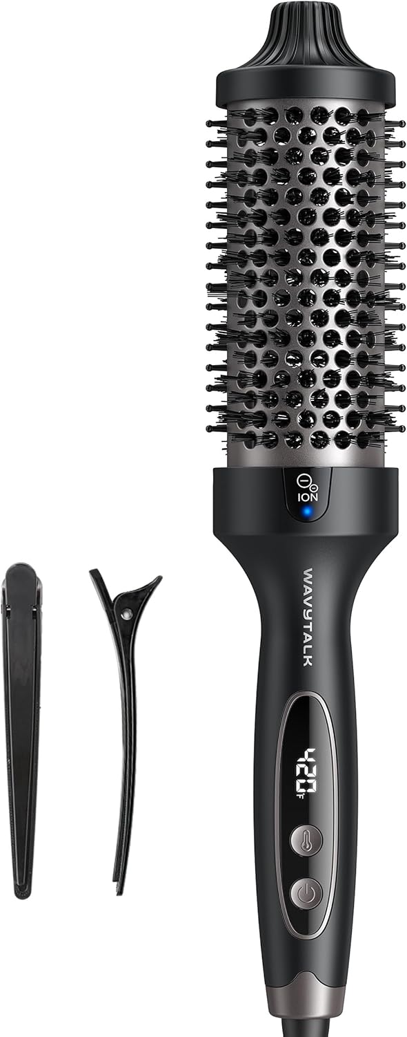 Wavytalk Thermal Brush Blowout Boost Grande, 1.77 Inch Heated Round Brush for Long Hair Blowout, Tourmaline Ceramic Negative Ion Technology Reduce Hair Damage, Dual Voltage Sakura Pink