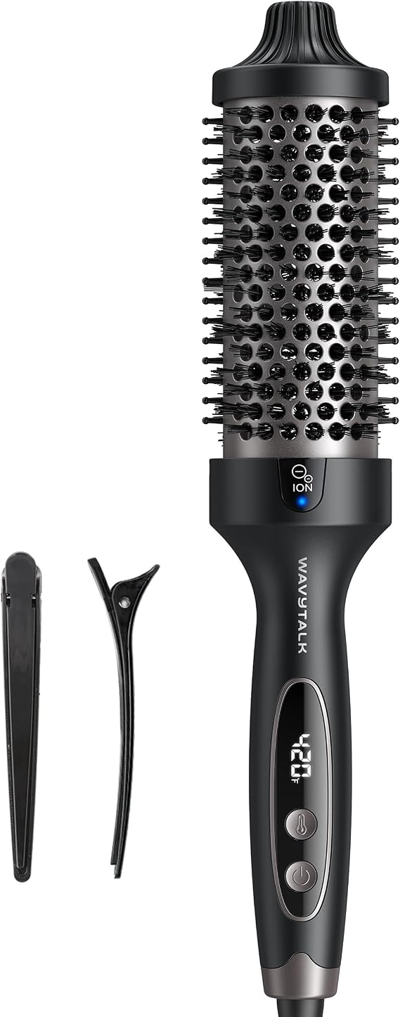 Wavytalk Thermal Brush Blowout Boost Grande, 1.77 Inch Heated Round Brush for Long Hair, Tourmaline Ceramic Negative Ion Technology Reduce Hair Damage, Dual Voltage Black