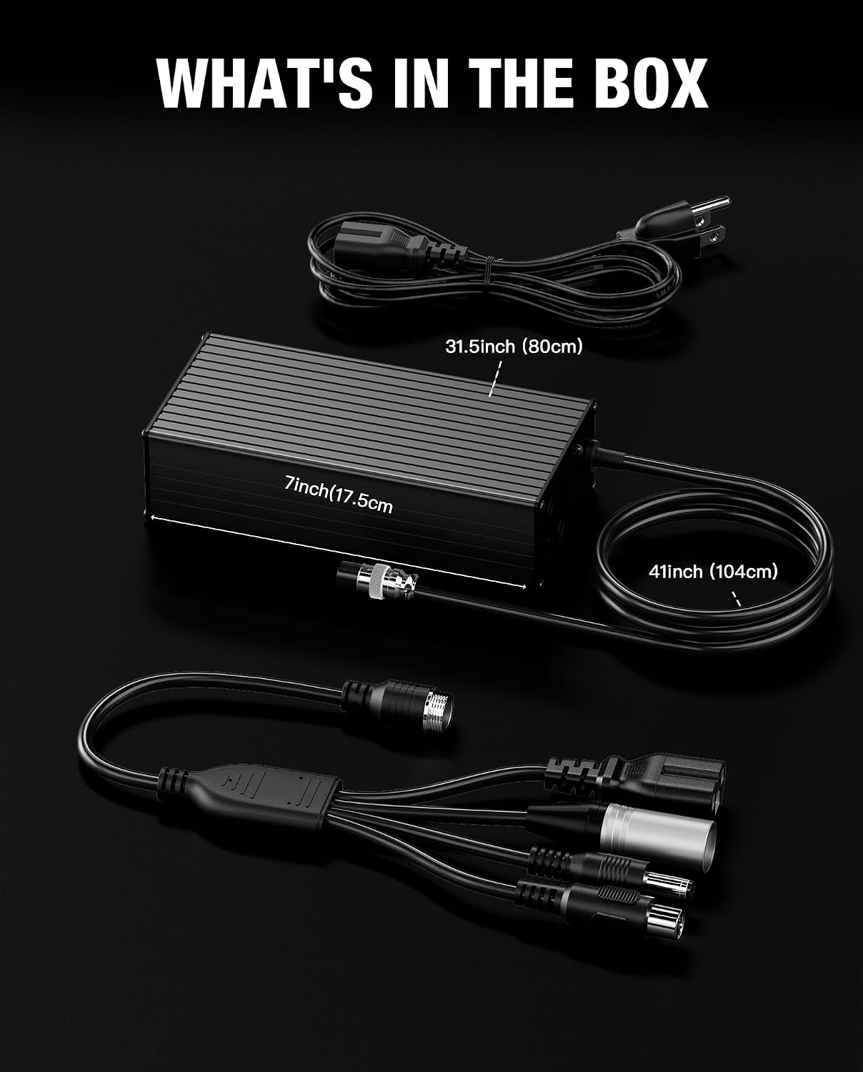 67.2V 5A Lithium Battery Charger, 4-in-1 Universal Charger with DC5.5-2.5/2.1 RCA XLR T-3 Pin Connectors, Built-in Fan, Compatible with 60V Light E Vehicles, Golf Carts, Motorcycles, Boats & More