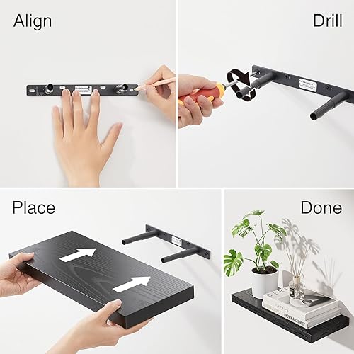 Miniatura 9 de BAYKA Estantes flotantes para pared, estantes de madera rústica montados en la pared de 22.5 pulgadas para baño, dormitorio, sala de estar, cocina,