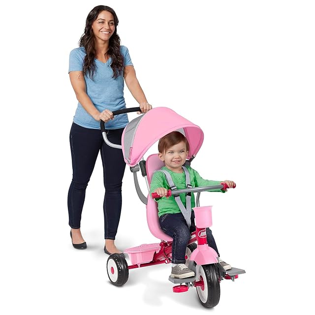 Foto 5 de 8 de Radio Flyer 4 en 1 Triciclo Stroll 'N Trike, Triciclo Rosa para niños pequeños de 1 a 5 años