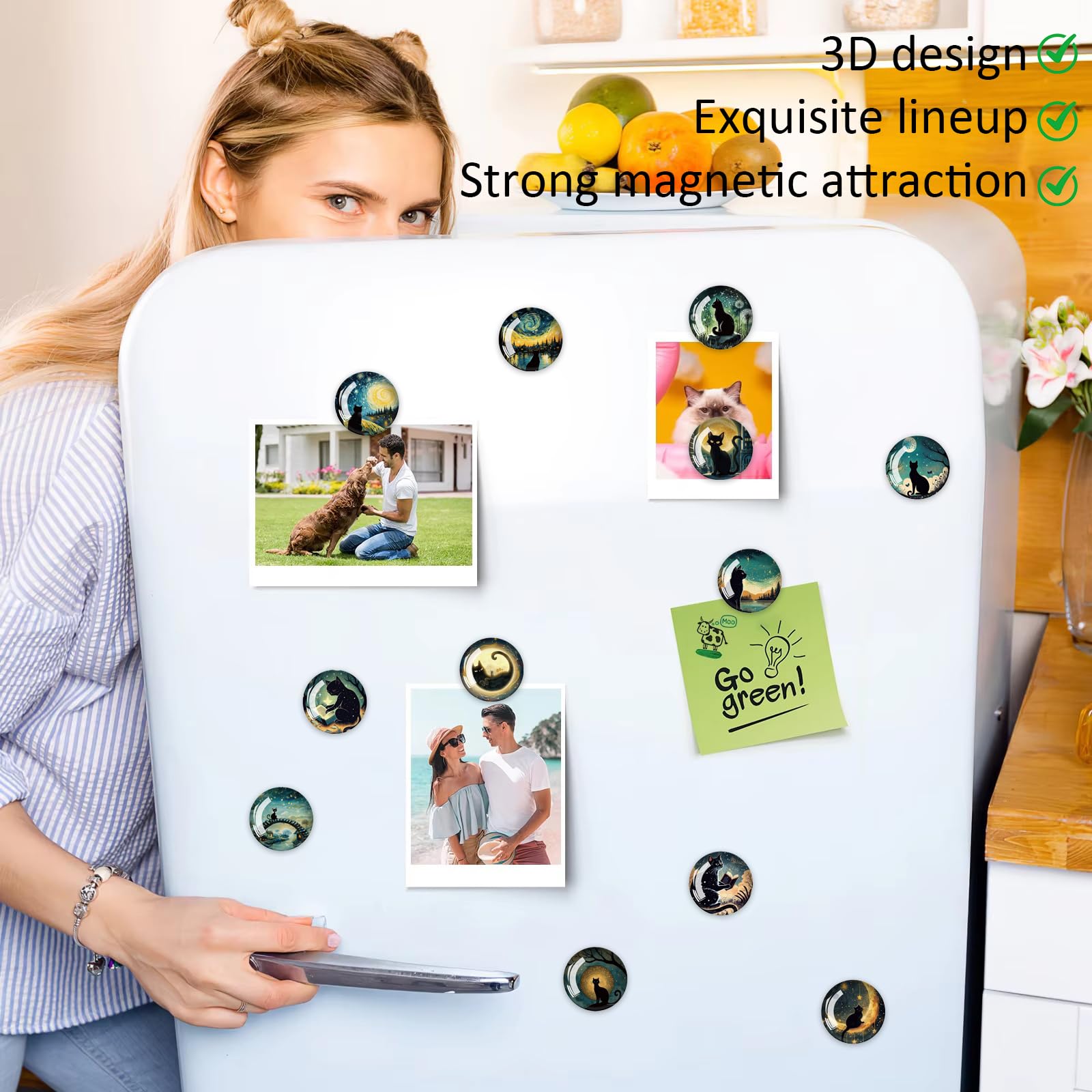 12 Calamite Frigorifero Per Bambini - Magneti Tondi 30mm Con Vetro Trasparente - Colorati E Sicuri - Per Lavagne, Foto E Decorazione Casa - 3
