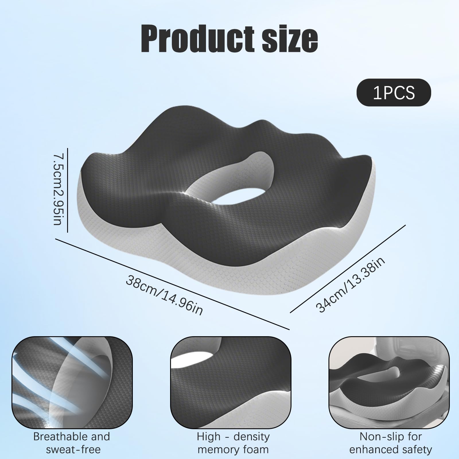Cuscino Coccige,Cuscino Ergonomico Sedia Ufficio Cuscino Antidecubito Ergonomico con Design Cavo Auto Driver in Schiuma Memoria con Foro Centrale Memory Foam per Ufficio Casa Auto e Sedia a Rotell