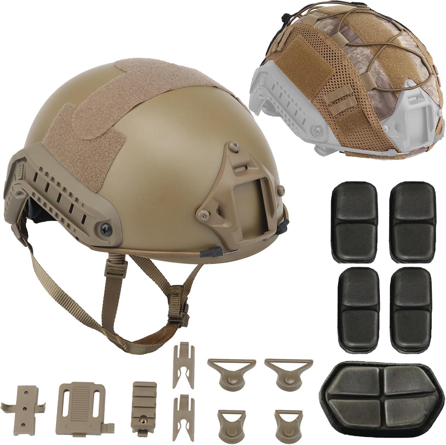 Tactical Fast MH Helmet Set-Thicken 4.5mm Airsoft Protective Helmet/500D Wear-Resistant Helmet Cover-for Outdoor CS Games Hunting Paintball Shooting