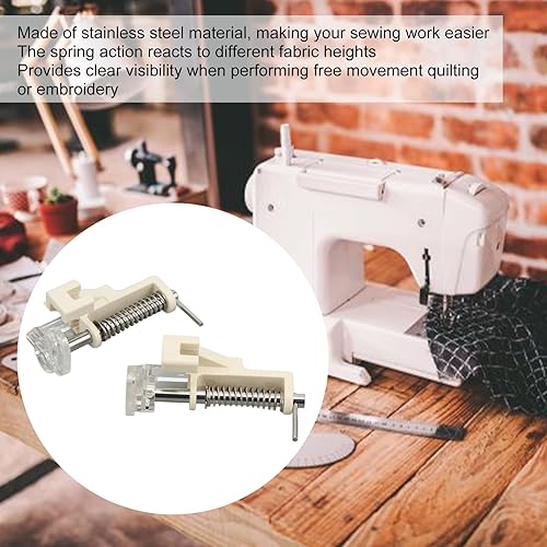 Miniatura 6 de Pie acolchado de movimiento libre Foots de acero inoxidable Máquina de coser de bordado gratis Acción de primavera Hogar Claro 2 piezas de acero