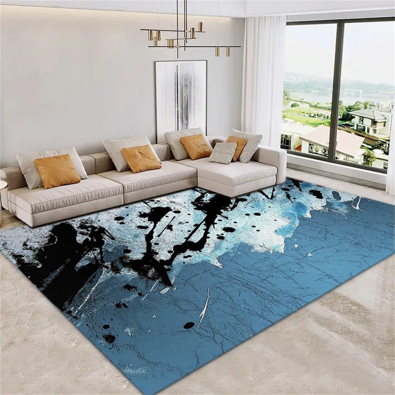 Tapis chambre art abstrait et grand tapis de salon moelleux style graffiti 120x170