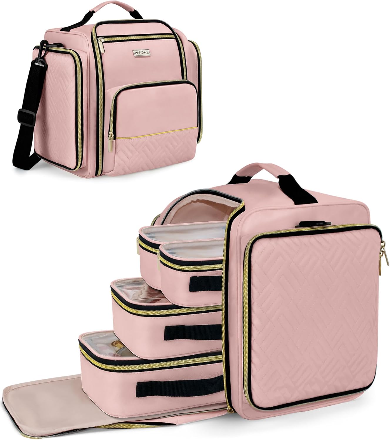 Large Travel Makeup Bag - Cosmetic Organizer with 4 Removable Inner Pockets, Multi-functional Toiletry Bag for Accessories & Brushes, Women's Beauty Case, Pink