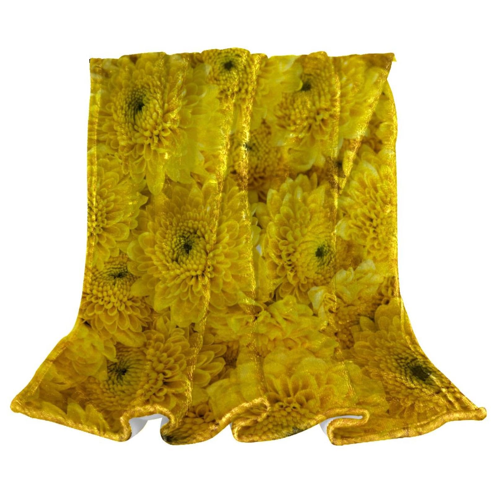 Couverture Polaire Fleur Jaune Plaid Doux Isolant Contre le Froid Canapé