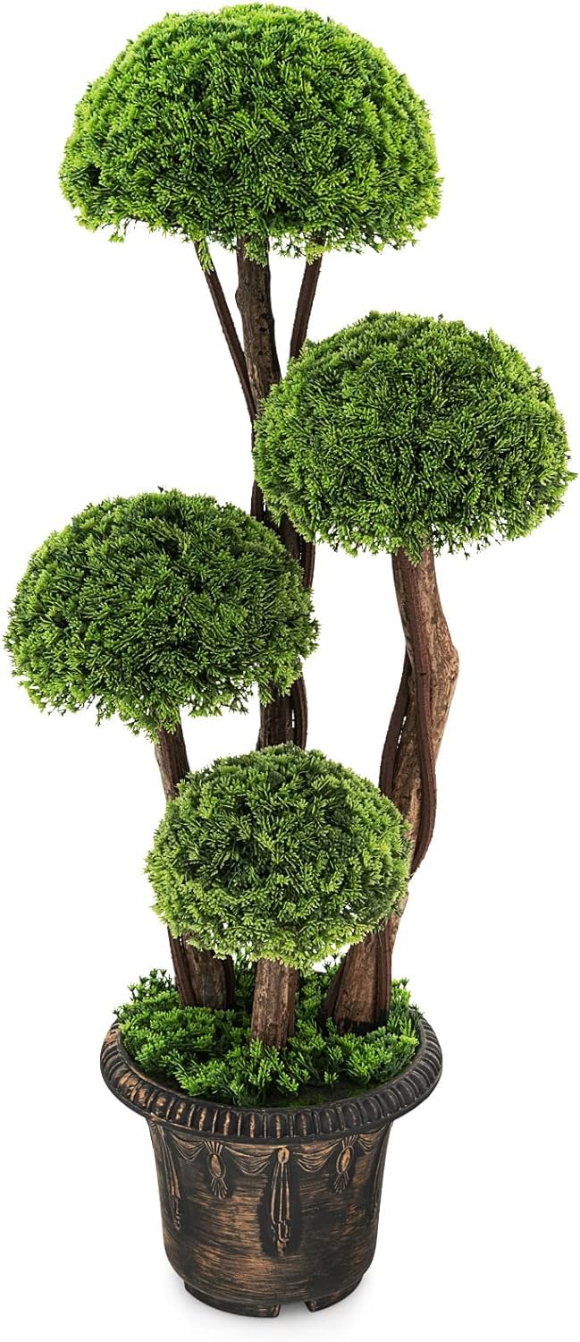 outdoor basic Sztuczny cyprys Topiary Ball Tree, Polietylen, Cement, Polichlorek winylu, Zielony