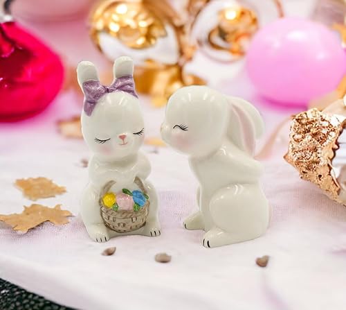 Miniatura 7 de Juego de salero y pimentero de cerámica fina, conejo besando conejo, 3-7/8 pulgadas de alto