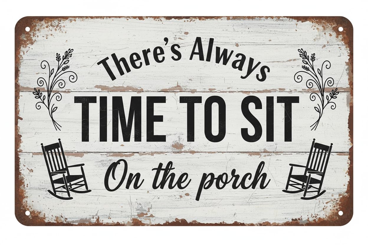 Wall Decor Vintage Metal Tin Sign 8x12inch - 'there's Always Time To Sit On The Porch' - Art For Home Perfect For Front Door Or Porch Ation