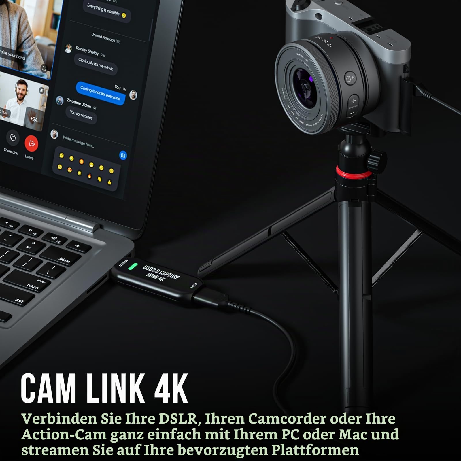 Cam Link 4K, Externe Kamera Capture Card für DSLR, Camcorder, Action Cam als Webcam, Streamen und Aufnehmen in 2K50/1080P 60FPS, HDMI zu USB 3.0 für Streaming auf OBS/Zoom