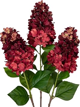 3PCS Fake Flowers Hydrangea Artificial Flowers 28" Long Stem Dark Red Faux Flowers for Vase, Real Touch Silk Flowers Decor for Floral Arrangement Home Farmhouse Office Hotel Decoration