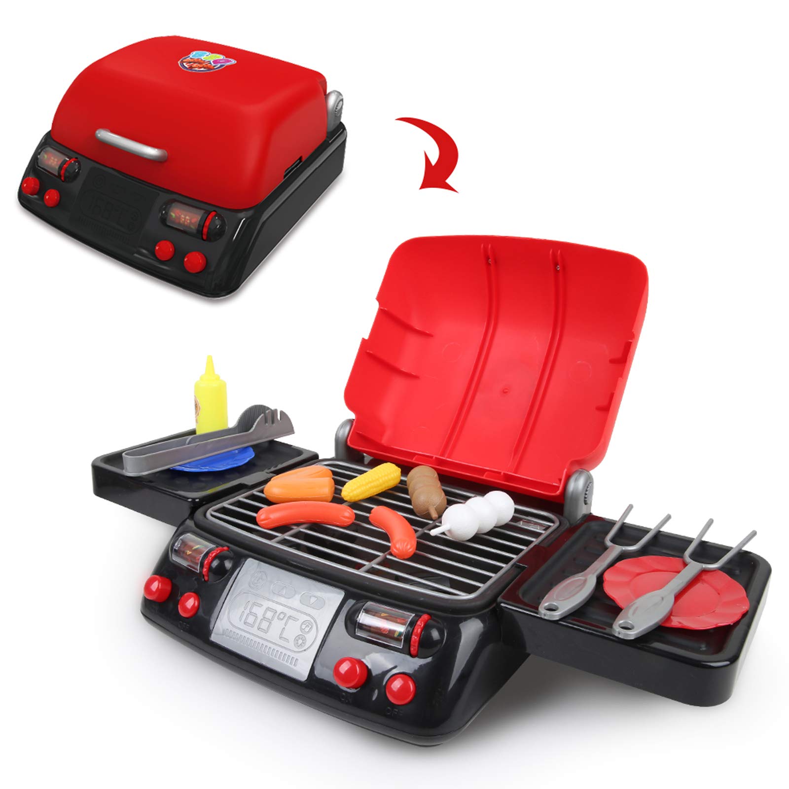 kramow Cucina Bambini, Cucina Accessori, Cibo Giocattolo, Luci Suoni Vapore, Giocattoli per Barbecue, Cucina Giocattolo Regalo per Bambini Ragazzo Ragazza 3 + Anni