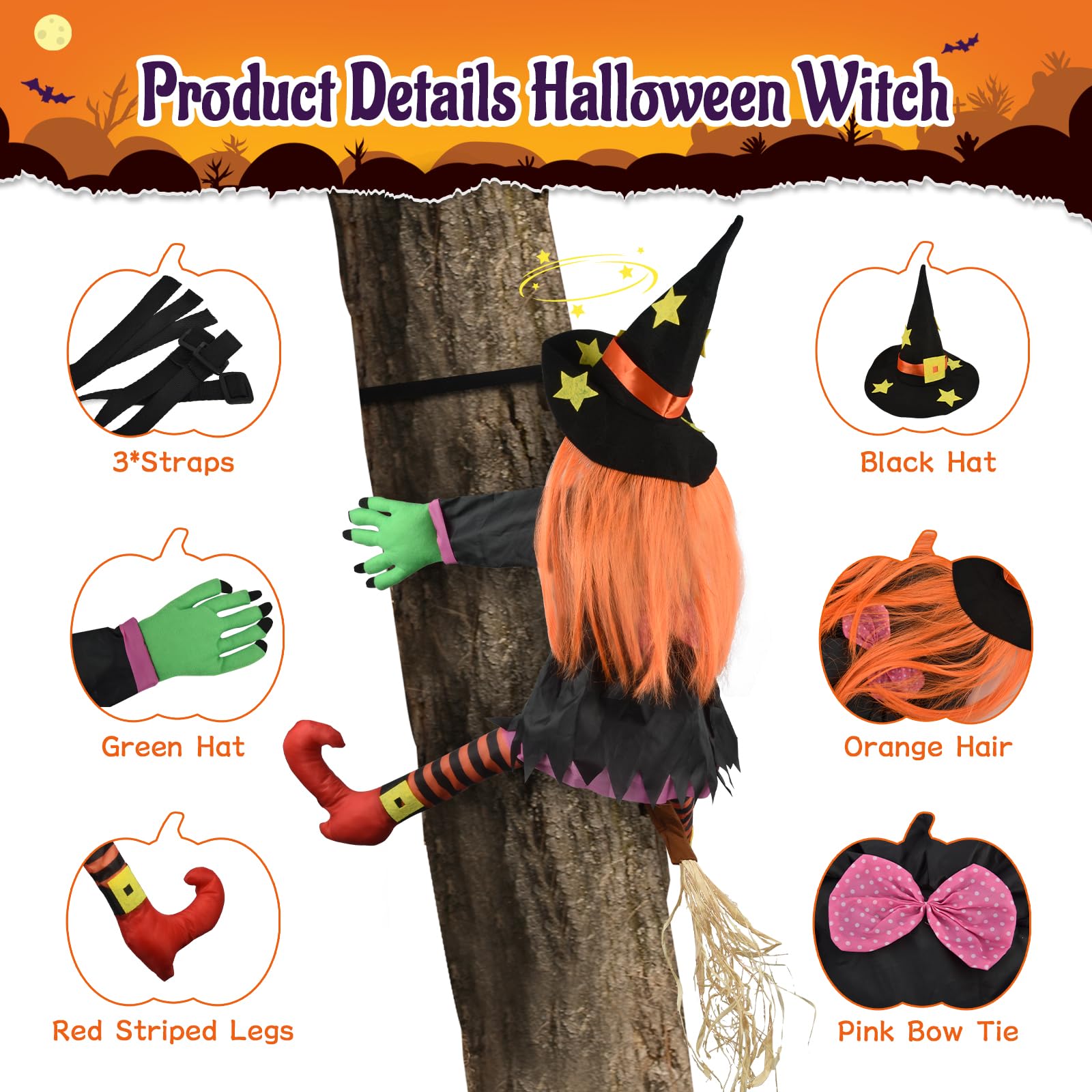 SHAVINGFUN Strega che schianta Halloween Decorazione per esterni, streghe che volano schiantate, strega che schiantano sull'albero Halloween, decorazione per la strega volante per cortile, albero