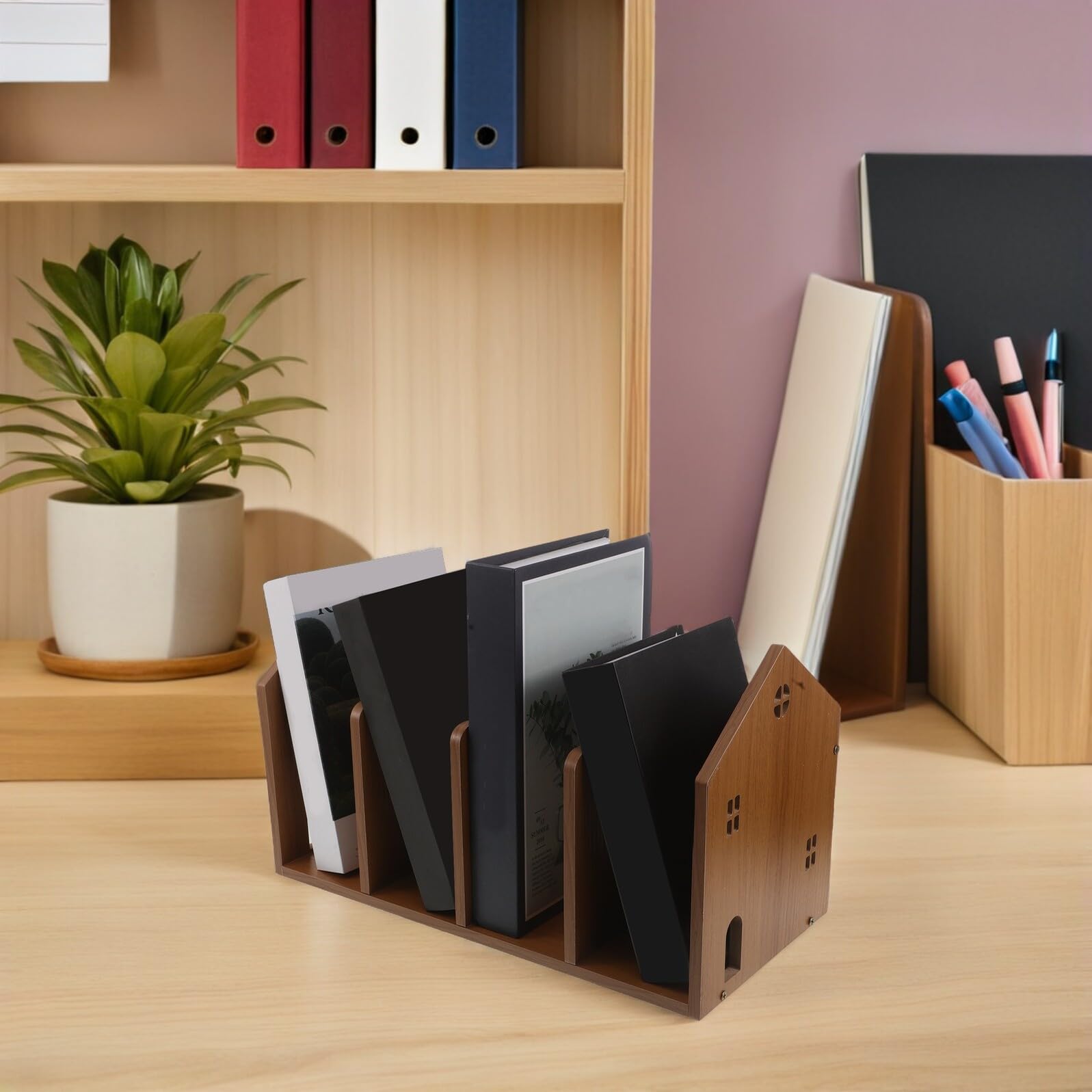 Veemoon Schreibtischregal Klein Vintage Organizer für Bürobedarf Kompakte Schreibtischablage für Homeoffice und Studenten Stabiles Holzregal für Bücher und Dokumente