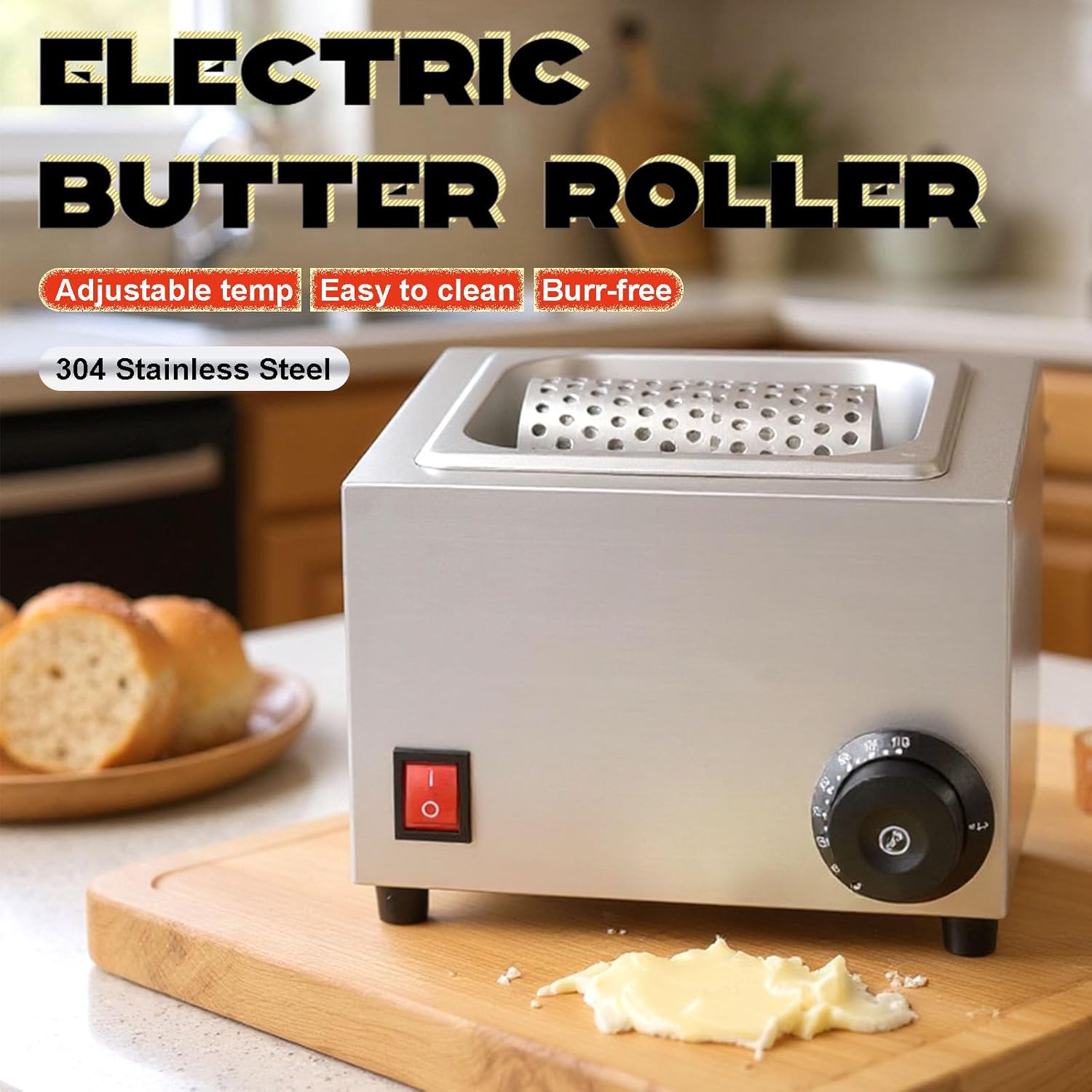 Electric Butter Roller with Detachable Wheel Temp Control 304 Stainless Steel,Fast & Even Spread for Toast, Waffles, Grill