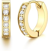 Men's Huggie Hoop Earrings Hypoallergenic 316L Surgical Stainless Steel 13mm 20mm 14K Gold Plated Black Silver Snap Close Sleeper Cartilage Tragus Helix Hoop Piercing Waterproof