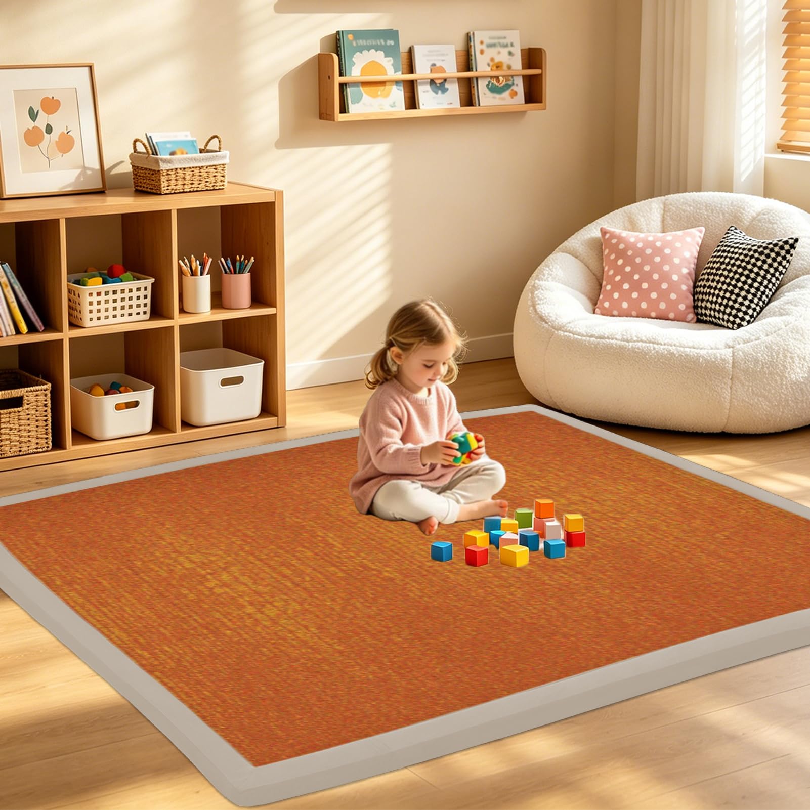 RZUMXOPY Kids Rug 50 x 100 cm Thick Baby Play Mat Foam Floor Padded Playmats for Babies Childrens, Soft Playpen Tatami Mat for Crawling & Playing, Non-Slip Bottom Orange