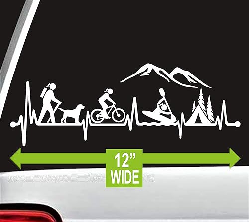 Miniatura 2 de Hiker Girl with Dog Bicycle Cycling Kayak Camping Tent Heartbeat Decal Sticker for Car Window 12.0 Inch BG 620