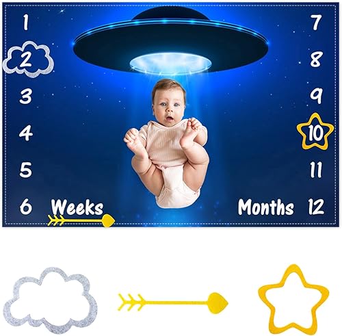 CSFOTO UFO Baby Monthly Milestone Blanket Halloween Alien Theme Photography Back
