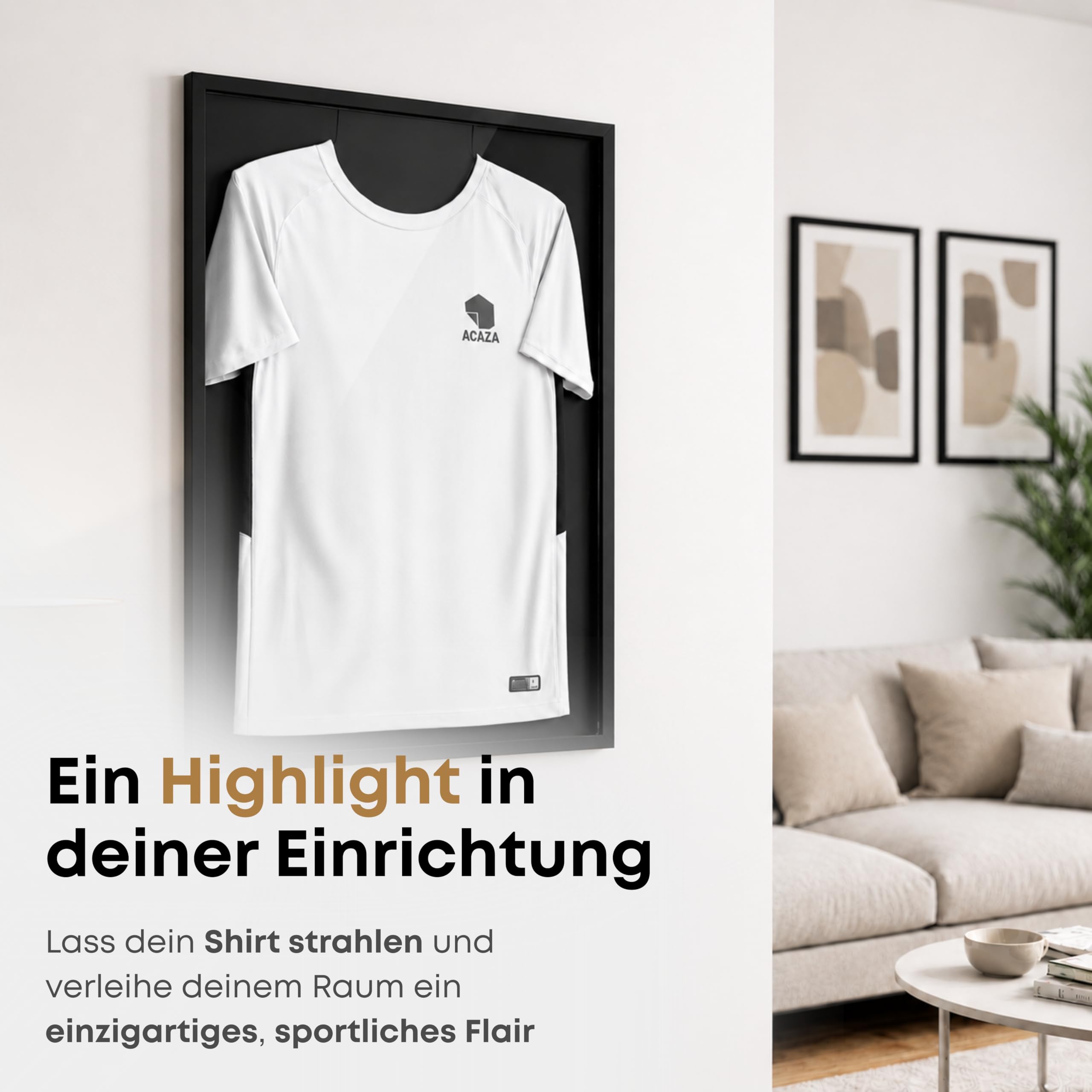 ACAZA Trikotrahmen 70 x 90cm XL Groß, 3D Bilderrahmen tief zum befüllen mit Fußball-, Eishockey-, Rugby-, NBA-trikot, mit Aufhänger, Holz und Acrylglas, Schwarz