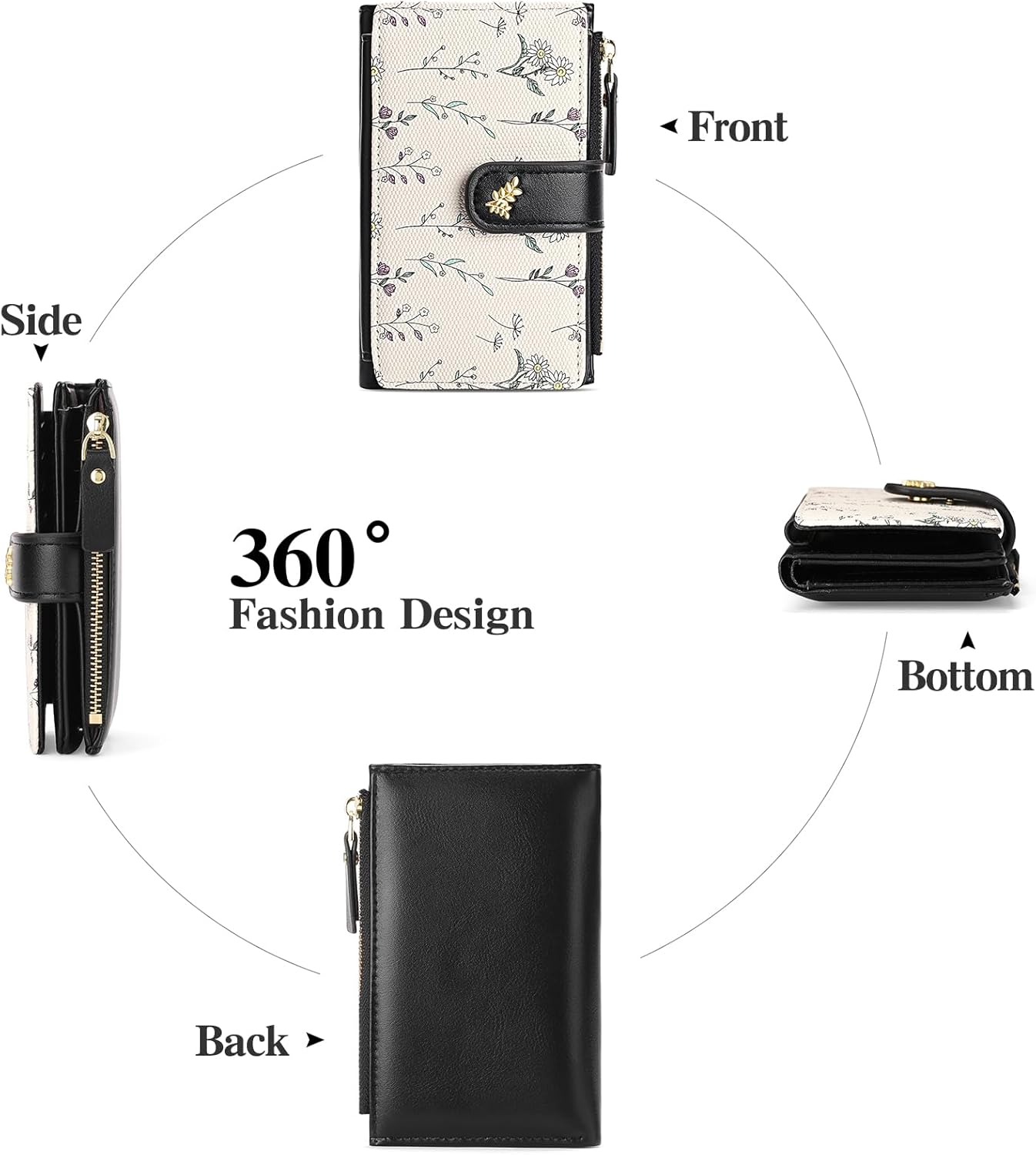 GAEKEAO Wallets for Women RFID Blocking Medium Bifold Ladies Wallet Vegan Leather Floral Card Holder Purse Zipper Coin Pocket - Image 4