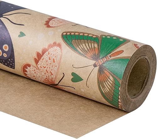 Miniatura 8 de RUSPEPA Rollo de papel de regalo de mariposa para mujeres y niñas, mini rollo, papel de estraza con diseño de mariposa vintage, ideal para