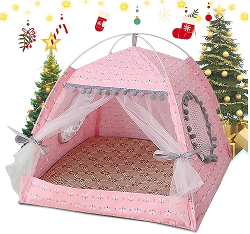 Gigreinc Casa de Princesa para Gatos Tienda de Campaña Interior Mascota Perro Linda Cueva Floral Nido Cama Portátil Tiendas para Perros