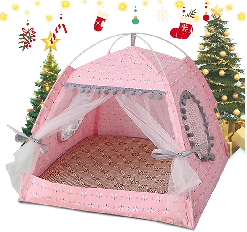 Casa Toca para Cães e Gatos Gigreinc com Almofada, Dobrável, Floral Rosa, Tamanho M
