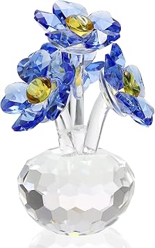 OwnMy Blue Crystal Forget Me Not Flowers Figurines Collectibles Sparkle Crystal Forget-Me-Not Flowers Decor, Small Glass Flowers Paperweight Ornament for Home Office Tabletop
