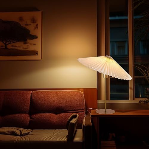 Miniatura 6 de KUNJOULAM Lámpara de mesa plisada pequeña, lámpara de mesita de noche con pantalla beige, mini lámpara Morden para dormitorio, sala de estar,