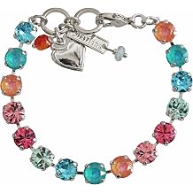 Mariana Rhodium Plated Coastal Cove Round Crystal Tennis Bracelet, Multicolor Sun-Kissed Sunset Orange Blue Rose 4252 5003ro