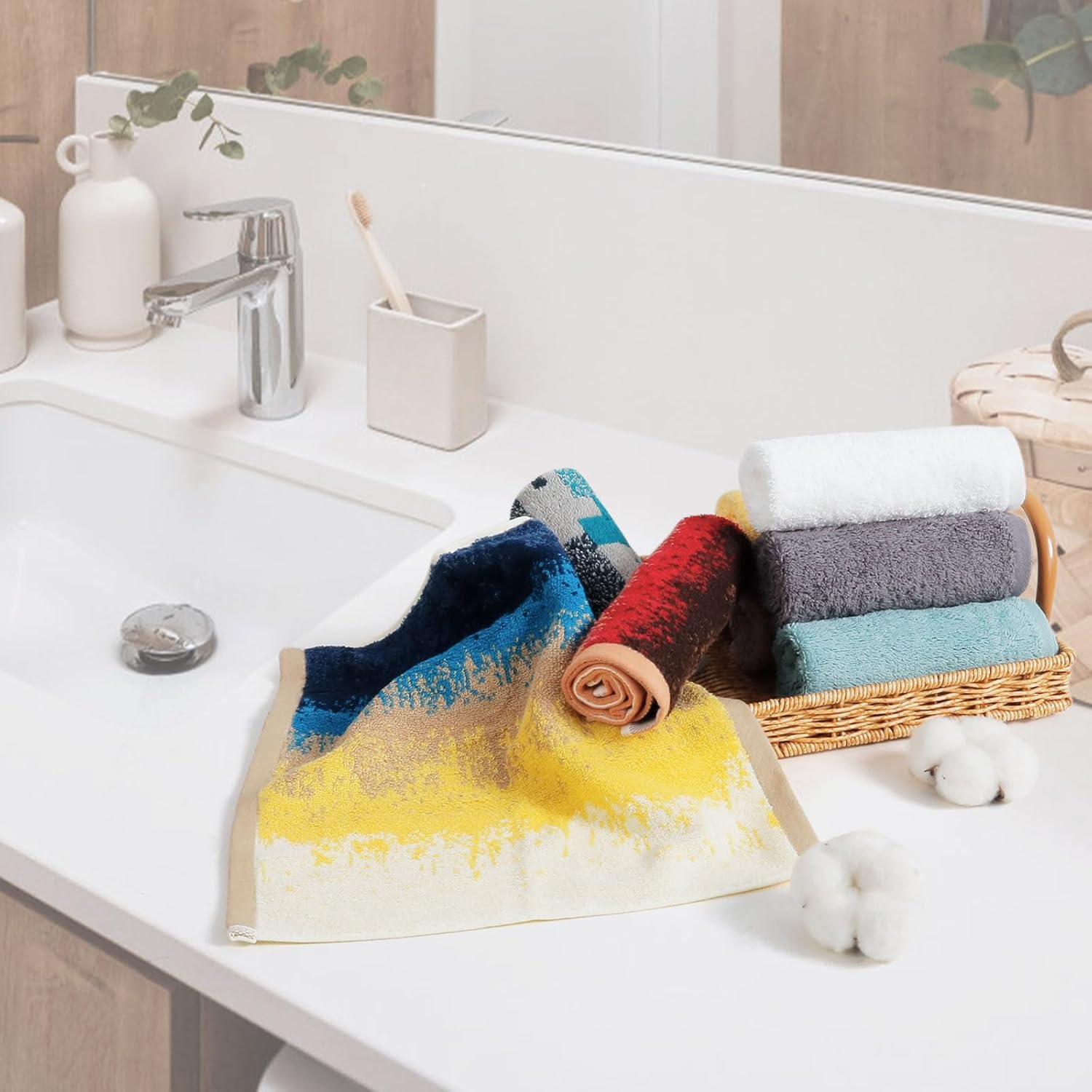 SEMAXE 100% Cotton Washcloths 12-Pack, 13 × 13 Inch Soft Luxury Face Towels – Super Absorbent & Quick-Dry, Premium Cloth with Hanging Loop, Oeko-TEX Certified, Gift-Ready Box - Image 9