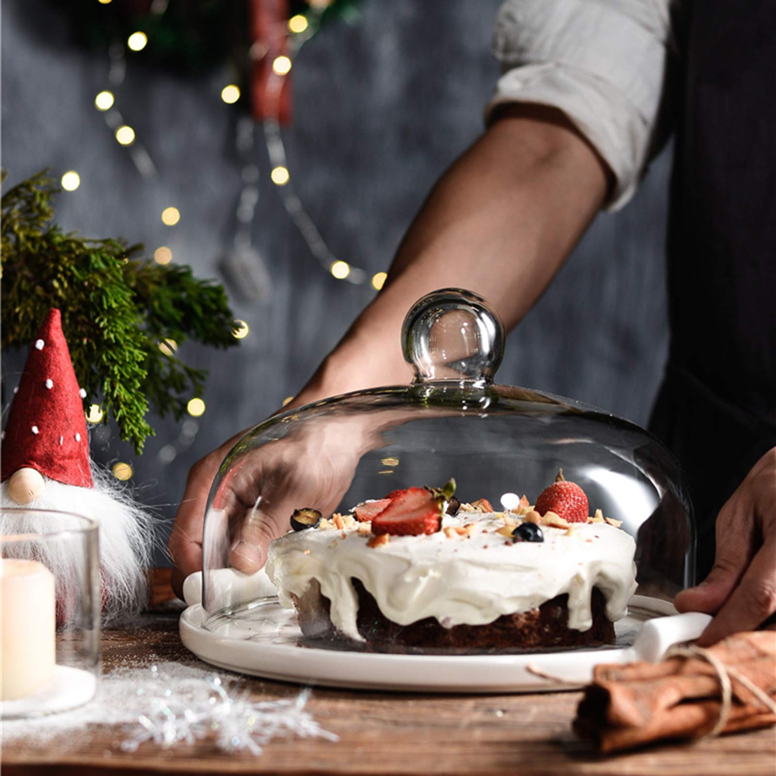 Przykrywka Do Kuchenki Mikrofalowej,Pojemnik na ciasto, płyta ceramiczna lub szklana osłona kopuły Urodzinowy serwer deserów Kopuła sałatki owocowej Kopuła sera na 5-7-9 cali Idealna prezent