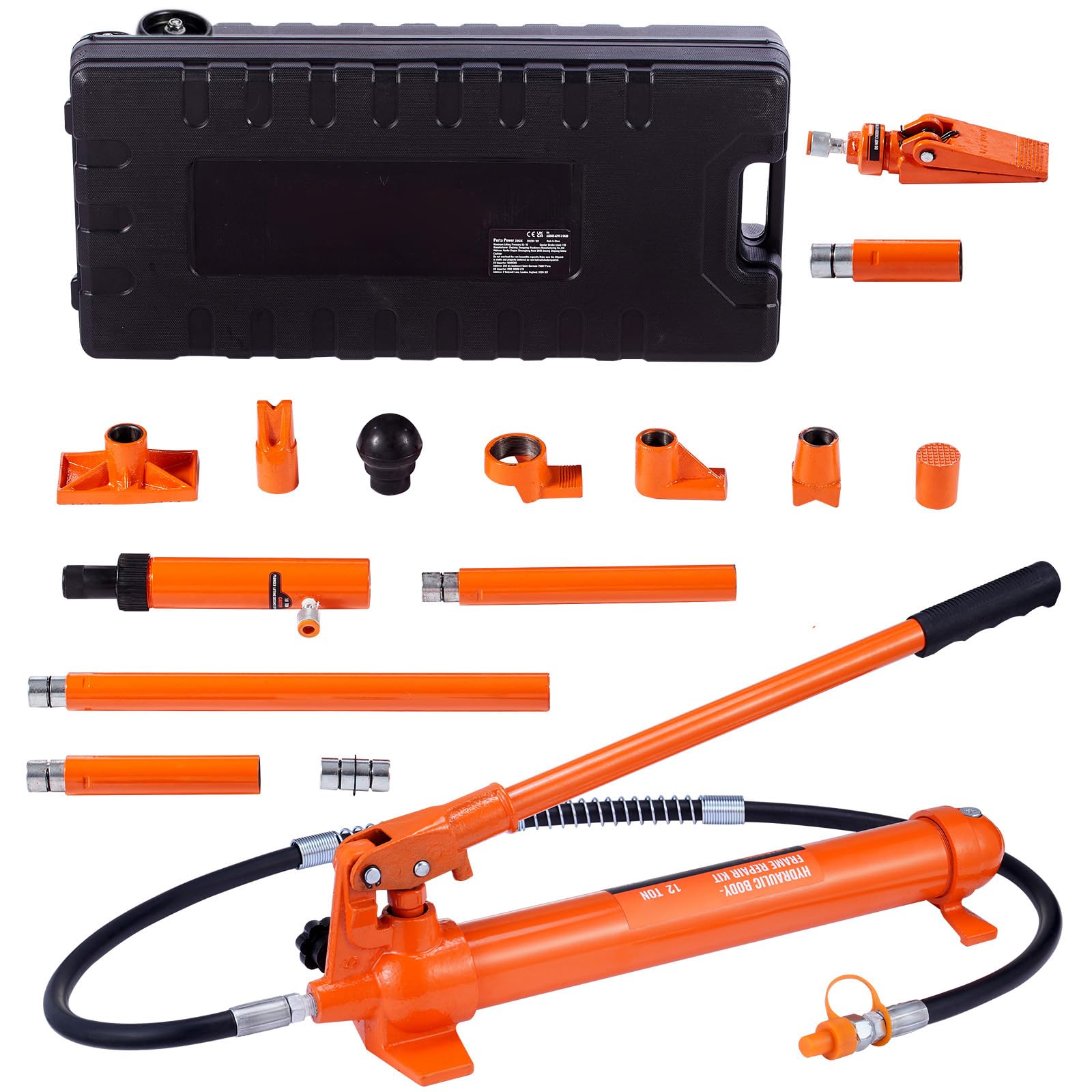 Happybuy 12T Portable Hydraulic Power Kit, 26455 LBS Capacity, Includes Ram, Pump, 4.6 ft Oil Hose & Storage Case, Ideal for Auto, Garage, Farm, Mechanics