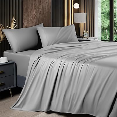 Shilucheng 4 Piece Queen Sheet Sets, Cooling Sheets, Blend Rayon Derived from Bamboo, Deep Pocket Up to 16", Breathable & Soft Bed Sheets, Hotel Silky Bedding Set, Taupe