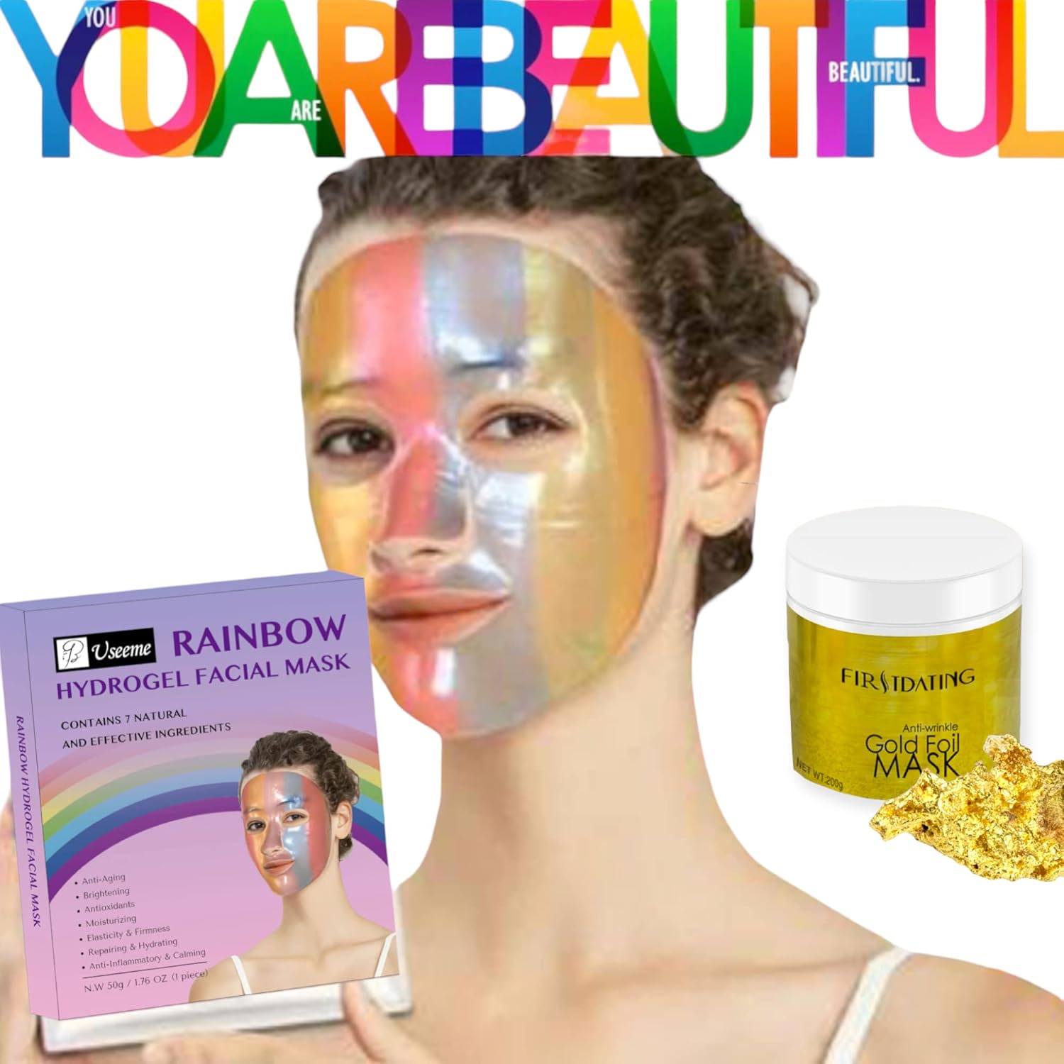 UseeMe Rainbow Face Sheet Mask, Anti Aging Face Mask