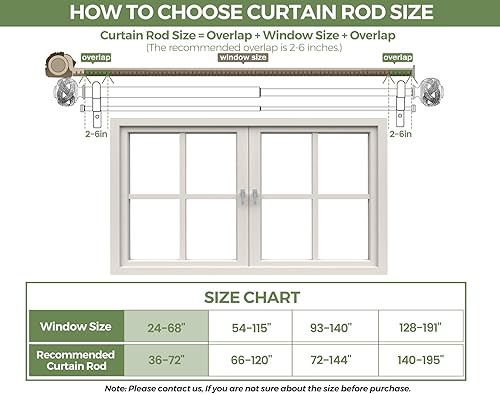 Miniatura 8 de Barras de cortina dobles de 1 pulgada de 36 a 72 pulgadas (3 a 6 pies), barras de cortina de bronce USFOOK para ventanas de 24 a 68 pulgadas, barra
